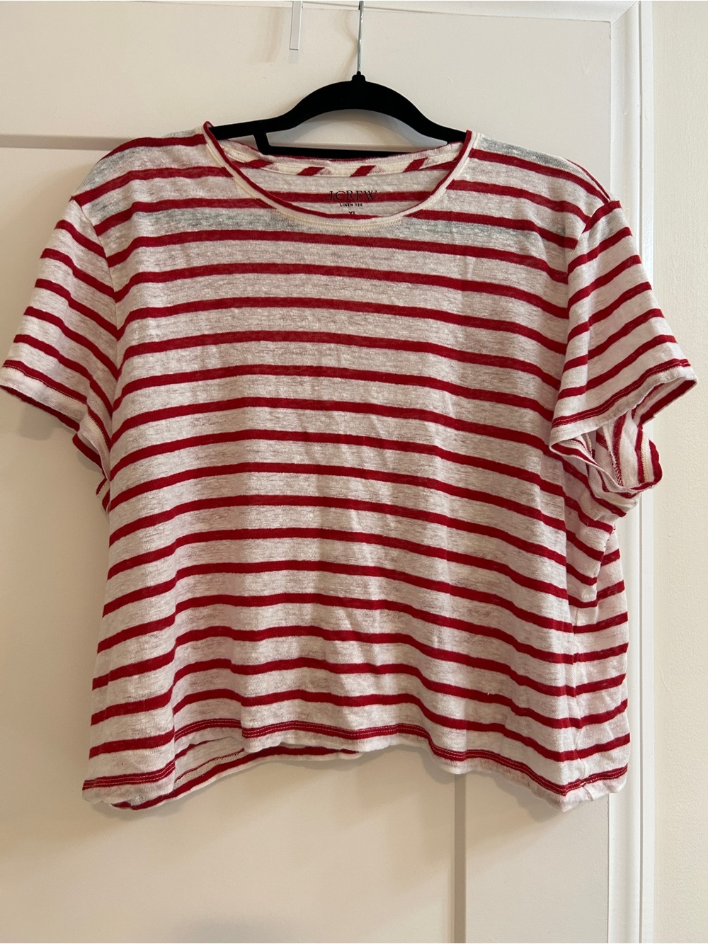 J. Crew Red and White Striped Linen Tee